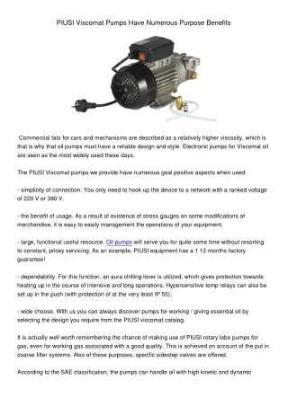 piusi viscomat pumps have numerous purpose