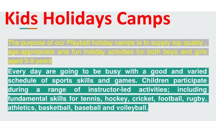 kids holidays camps