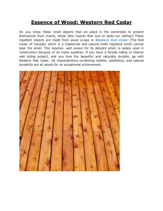 Essence of Wood: Western Red Cedar