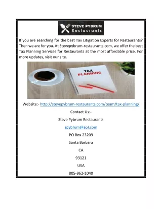 Tax Planning Services For Restaurants | Stevepybrum-restaurants.com
