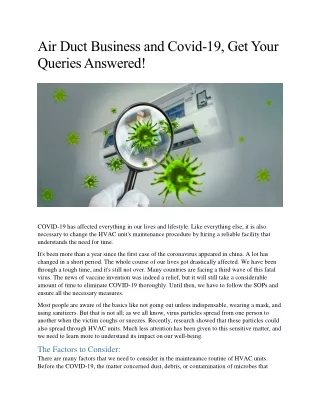 air duct business and covid 19 get your queries