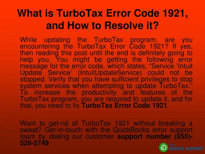 what is turbotax error code 1921 and how to resolve it