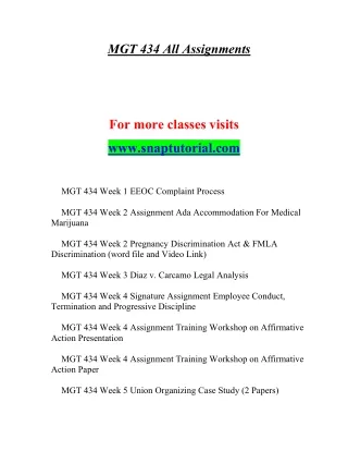 MGT 434 Exciting Teaching / snaptutorial.com