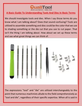 A Basic Guide To Understanding Tools And Dies In Basic Terms