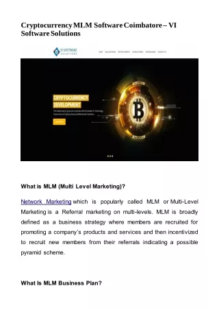 Cryptocurrency MLM Software Coimbatore – VI Software Solutions