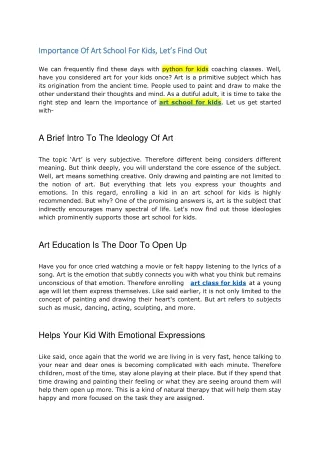 importance of art school for kids let s find
