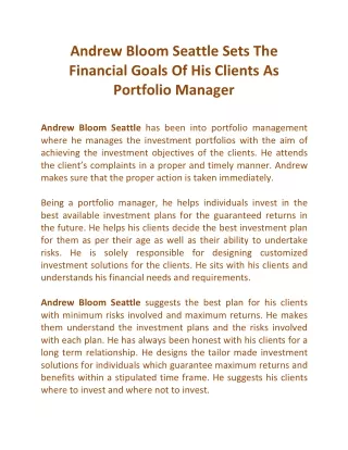 andrew bloom seattle sets the financial goals