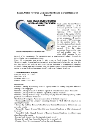 Saudi Arabia Reverse Osmosis Membrane Market Research Report