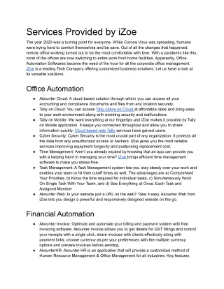 services provided by izoe