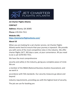 Jet Charter Flights Atlanta