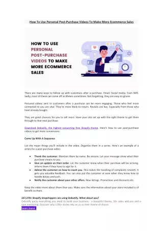 how to use personal post purchase videos to make