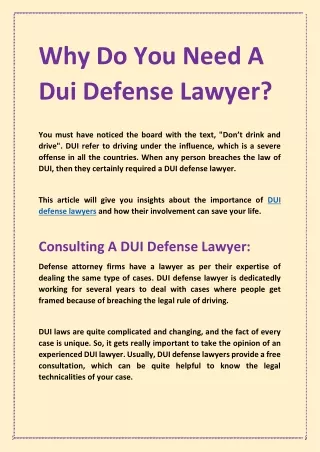 why do you need a dui defense lawyer
