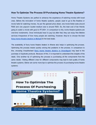 How To Optimize The Process Of Purchasing Home Theatre Systems?