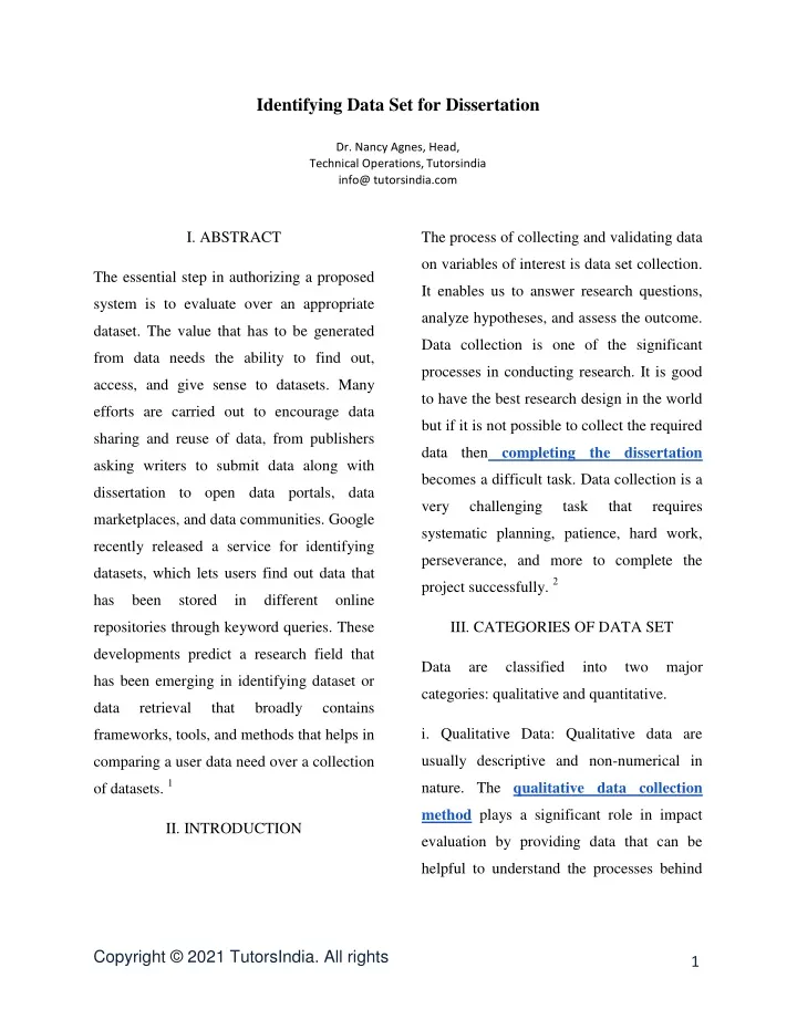 identifying data set for dissertation