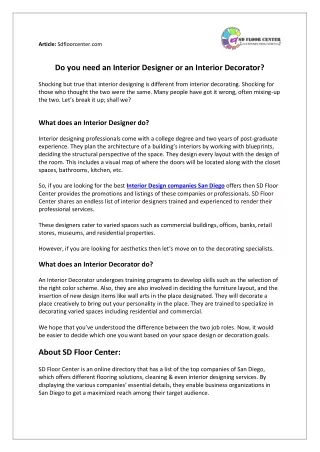 Do you need an Interior Designer or an Interior Decorator?