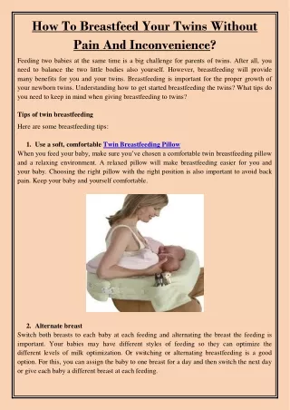 how to breastfeed your twins without pain