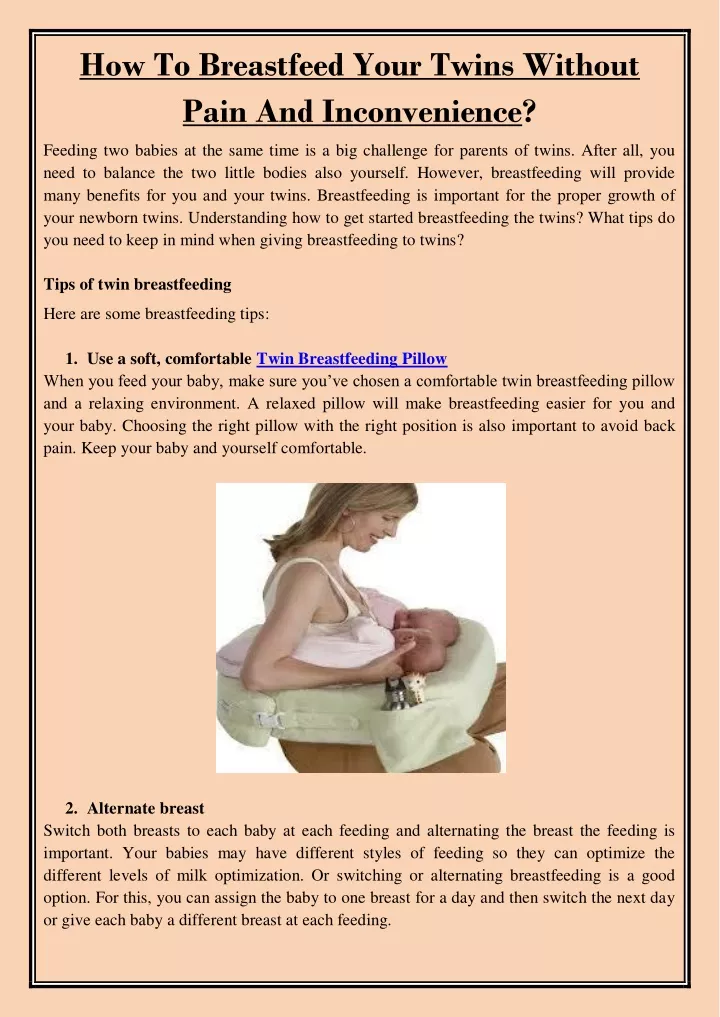 how to breastfeed your twins without pain