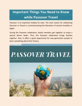Important Things You Need to Know while Passover Travel