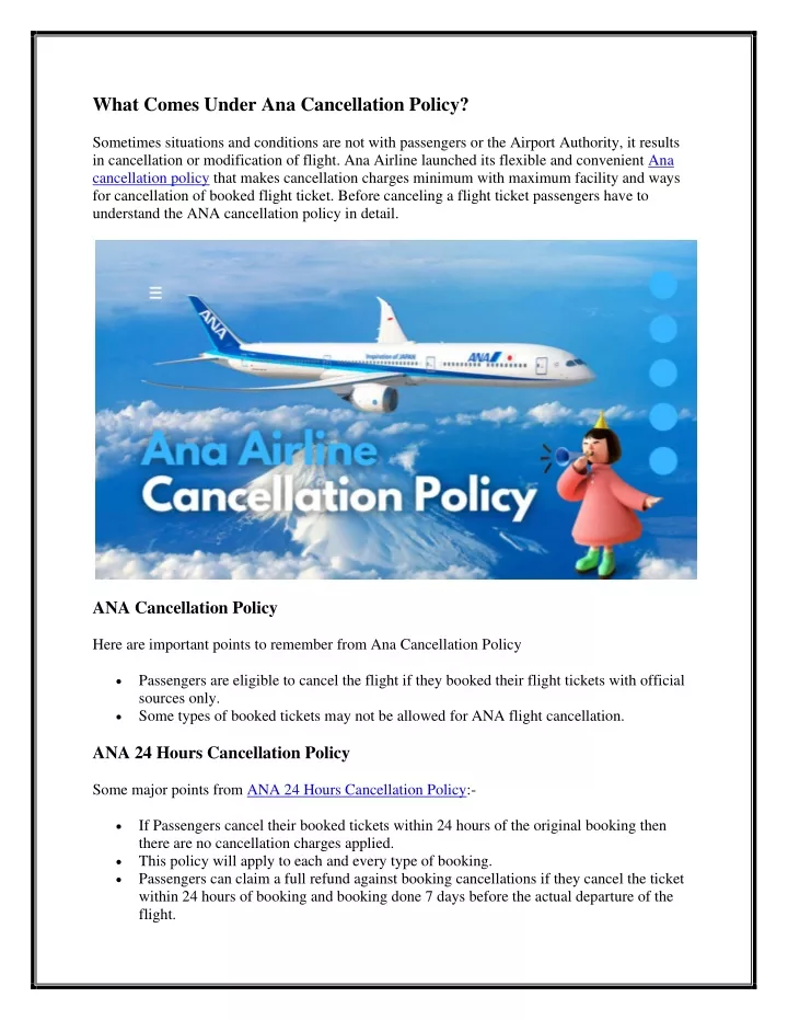 what comes under ana cancellation policy