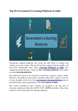 top 10 government e learning platforms in india