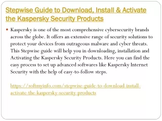 Stepwise Guide to Download, Install & Activate the Kaspersky Security Products