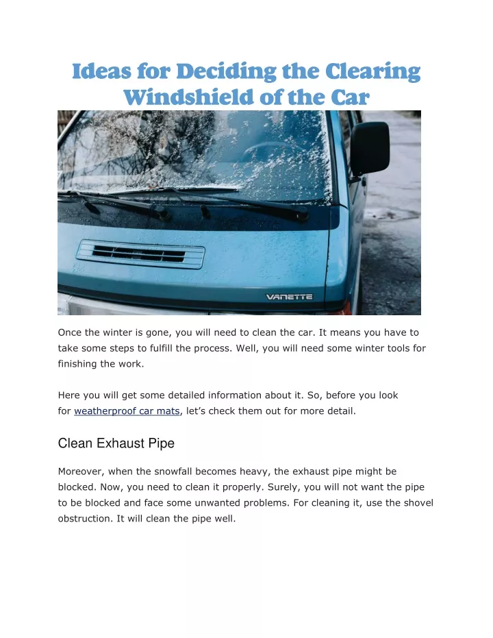ideas for deciding the clearing windshield