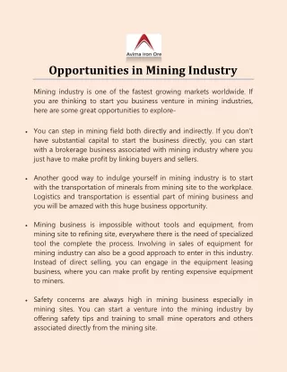 opportunities in mining industry