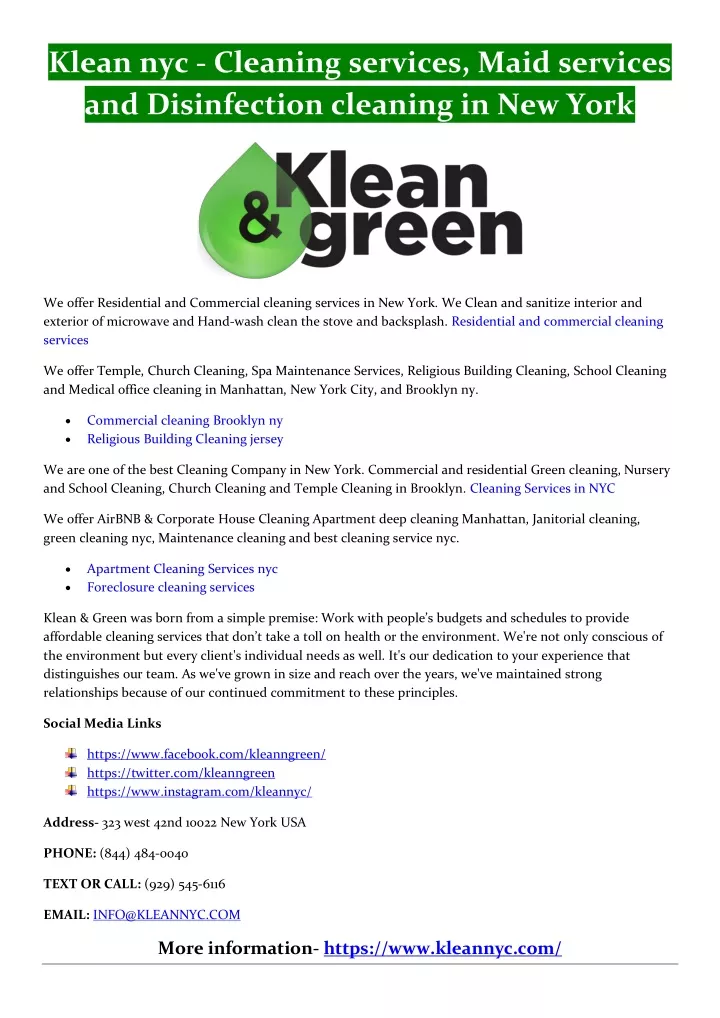 klean nyc cleaning services maid services