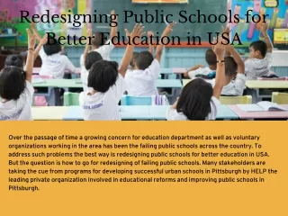Redesigning Public Schools for Better Education in USA
