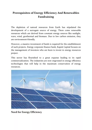 Prerequisites of Energy Efficiency And Renewables Fundraising
