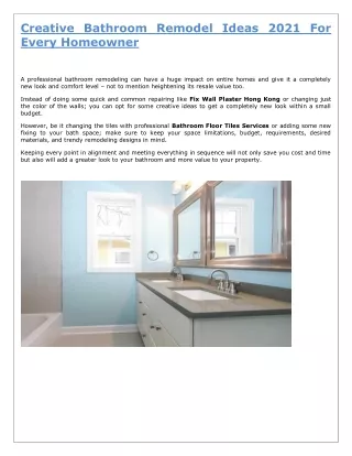 Creative Bathroom Remodel Ideas 2021 For Every Homeowner