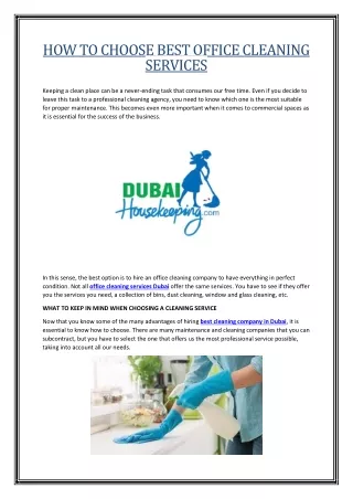 How to choose best office cleaning services