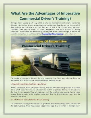 What Are the Advantages of Imperative Commercial Driver’s Training?
