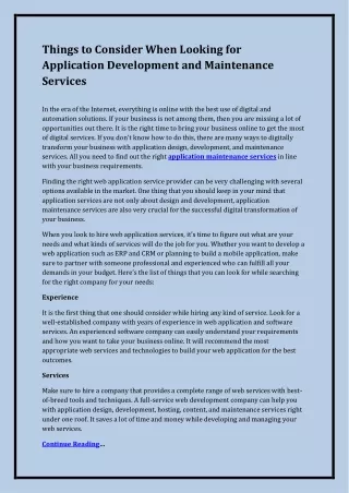 Things to Consider When Looking for Application Development and Maintenance Services