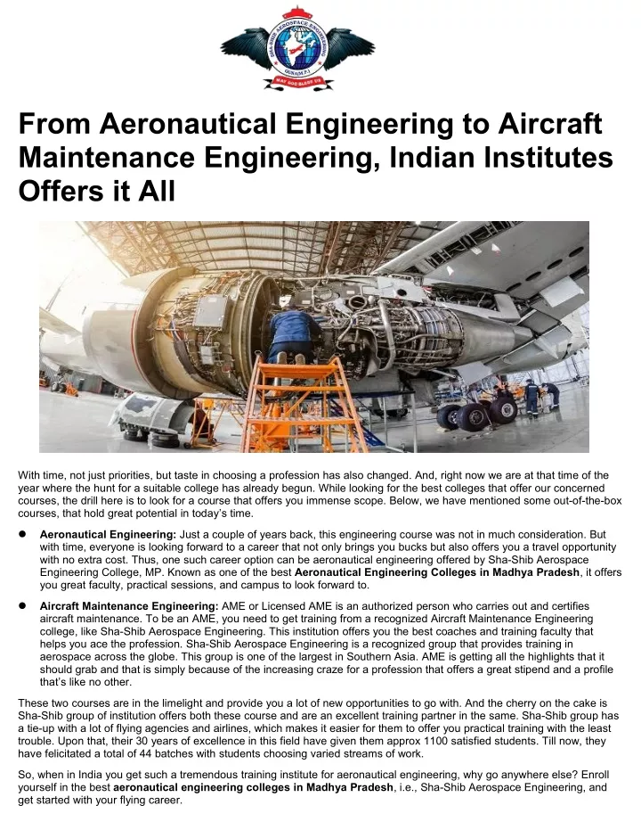 from aeronautical engineering to aircraft