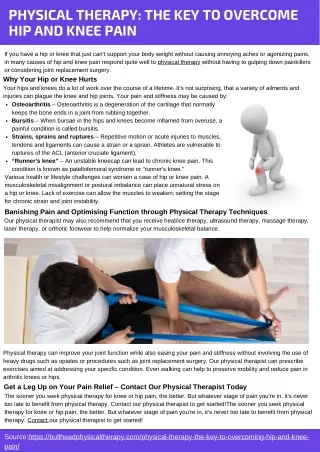 PHYSICAL THERAPY: THE KEY TO OVERCOME HIP AND KNEE PAIN