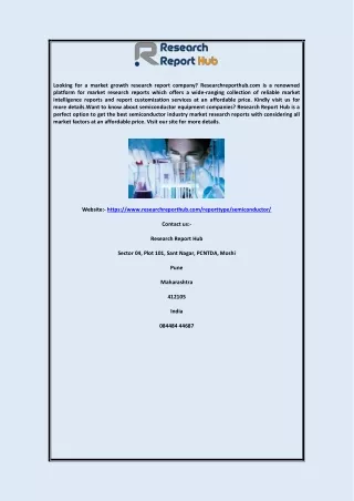 Semiconductor Equipment Companies | Researchreporthub.com