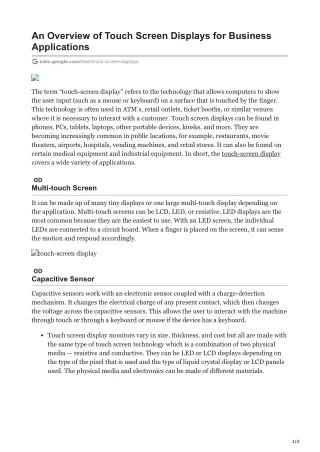An Overview of Touch Screen Displays for Business Applications