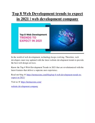 Top 8 Web Development trends to expect in 2021 | web development company