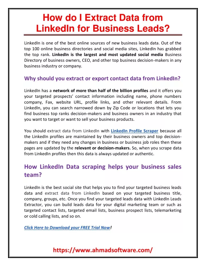 how do i extract data from linkedin for business