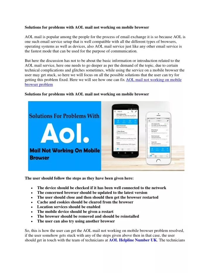 solutions for problems with aol mail not working