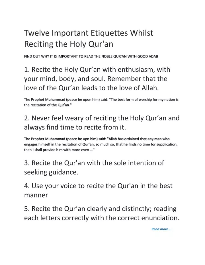 twelve important etiquettes whilst reciting