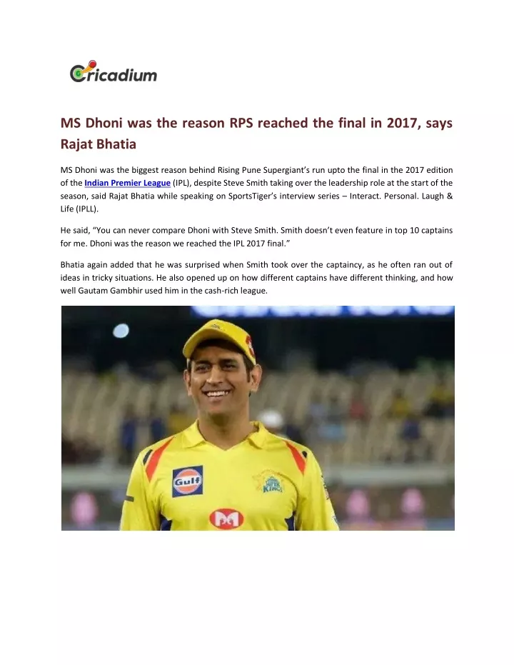 ms dhoni was the reason rps reached the final