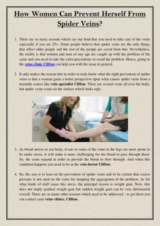 how women can prevent herself from spider veins
