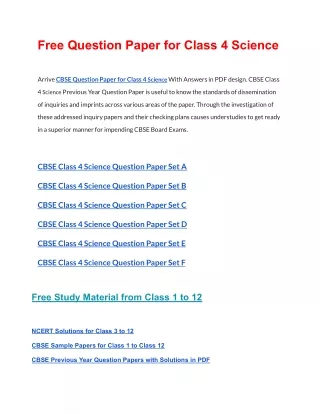 free question paper for class 4 science