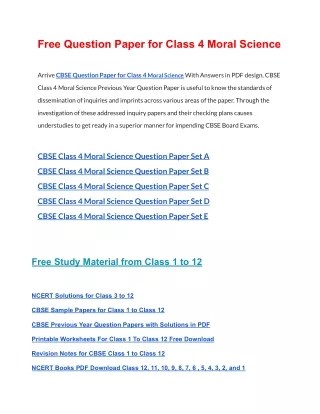 free question paper for class 4 moral science