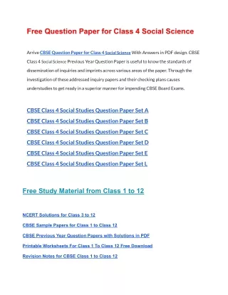 free question paper for class 4 social science