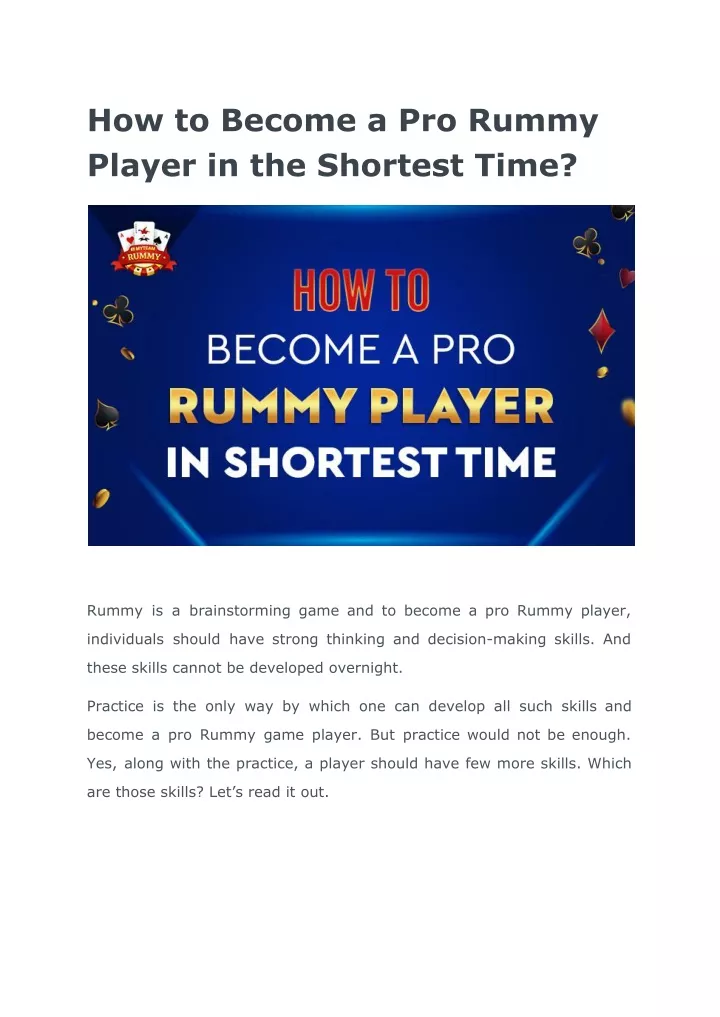 how to become a pro rummy player in the shortest