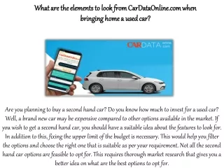 What are the elements to look from CarDataOnline.com when bringing home a used car?