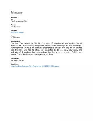 business name erie tree service address n a erie